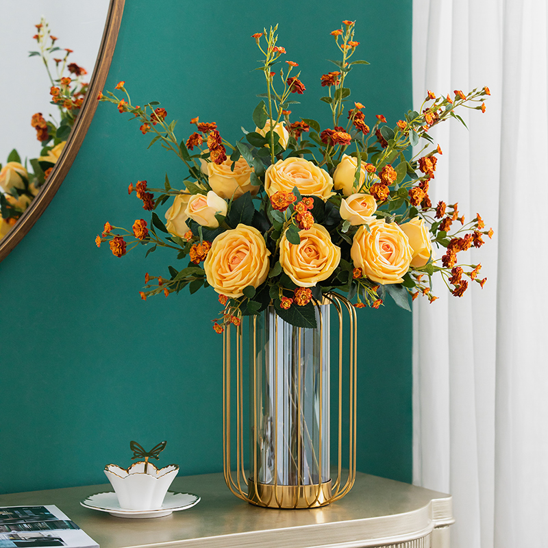 Harvest cottage rose rose light luxury ornament ornament dining table fake flower decoration flower living room imitation flower bouquet