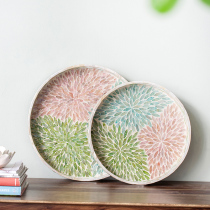Harvest cottage personality ethnic style handmade shell round tray tea tray jewelry fruit display storage tray