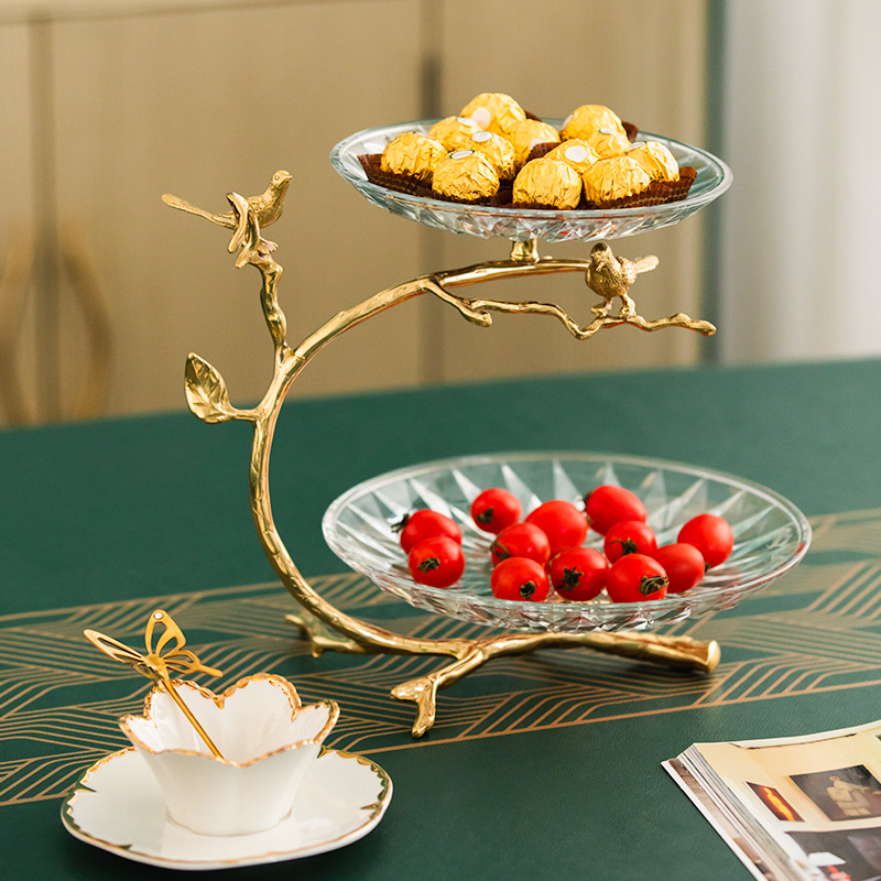 Harvest cottage European style light luxury home fruit plate decorative ornament brass high-end tea snack candy plate storage
