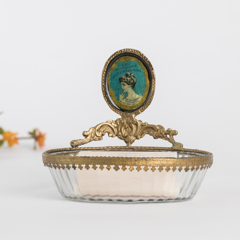 Harvest cottage India imported brass glass fat plate French retro personality creative incense box Bathroom ornaments