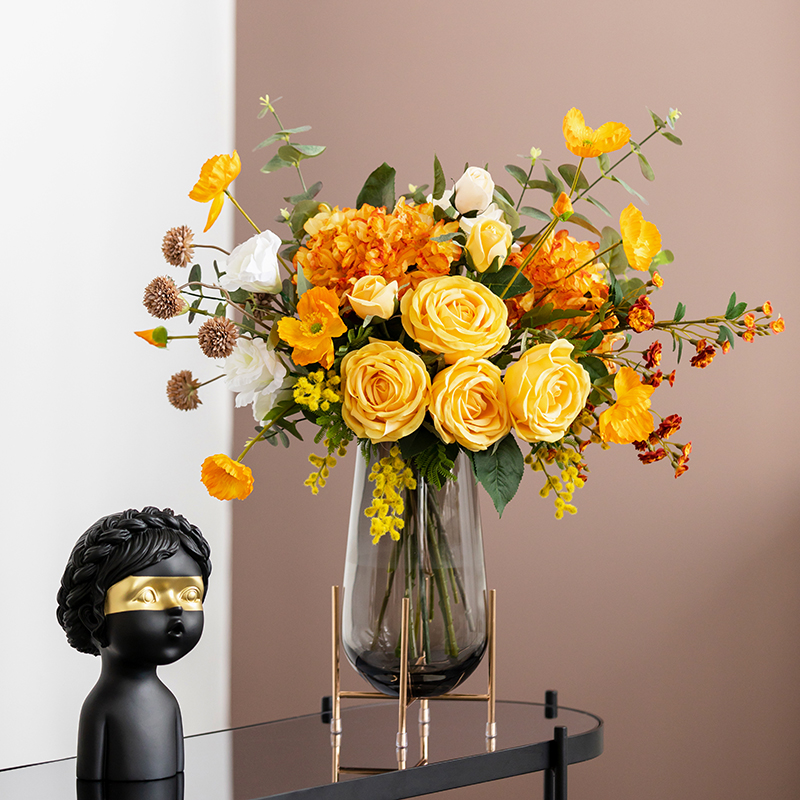 Harvest hut simulation rose high-end decoration living room TV cabinet drying flower fake flower silk flower room decoration bouquet
