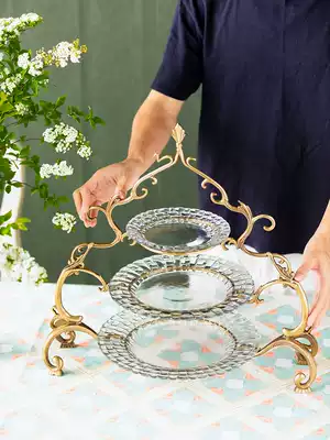 Harvest cottage high-end light luxury brass multi-layer fruit plate European home living room table dessert table ornaments fruit plate