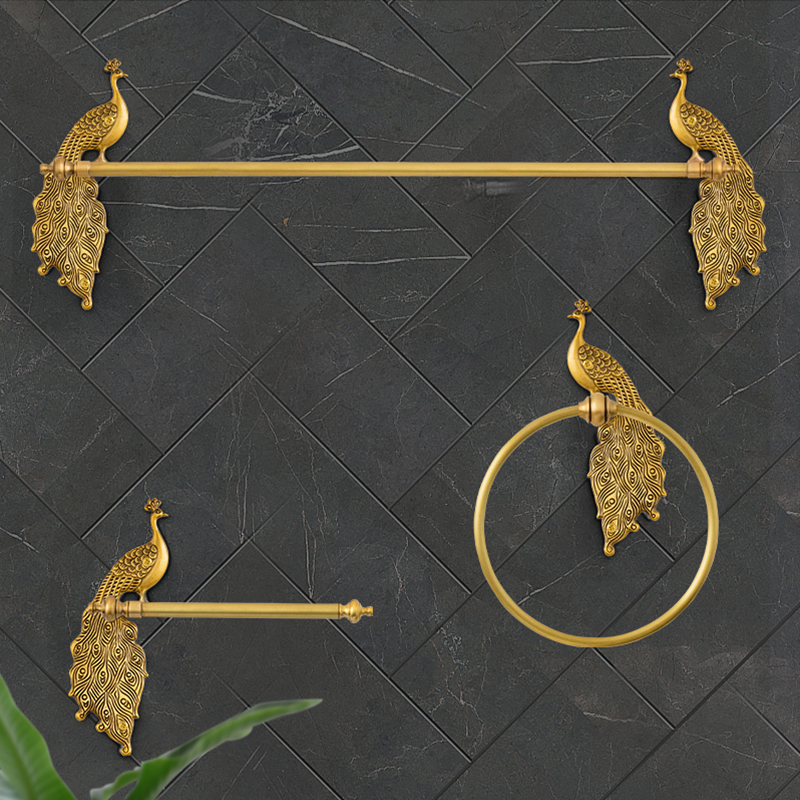 Harvest hut light luxury brass peacock hanging rod decoration bathroom wall hanging powder room towel rack bathroom rack
