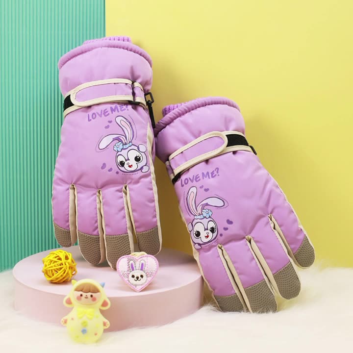 Children's cartoon rabbit warm ski gloves arc