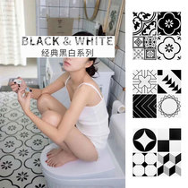 Nordic vintage black and white 300 small tiles kitchen floral toilet 200 non-slip floor tiles balcony restaurant tiles