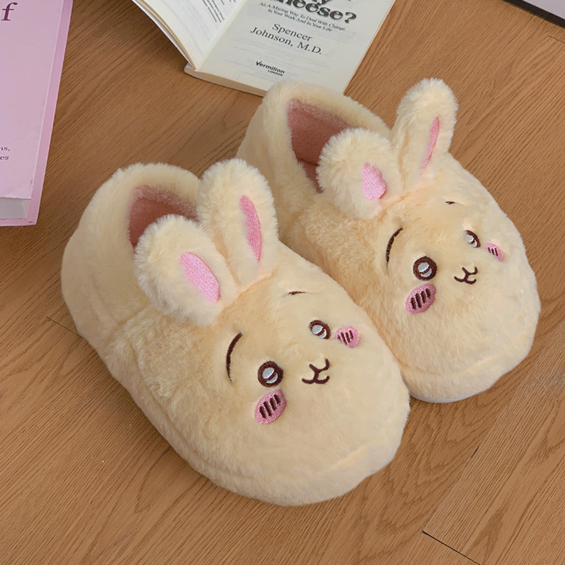 Cotton Slippers for Women in Autumn and Winter, Cute Usachi Style, Non-Slip, Thick-Soled, Indoor and Outdoor, Warm Cotton Shoes for Holidays