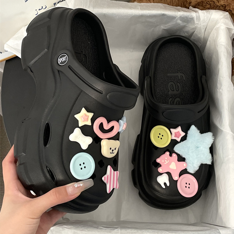 Thick-Soled Dopamine-Enhancing Clogs for Women, Summer Outdoor Wear, Cute Non-Slip Beach Sandals, Closed-Toe Half-Slippers for Vacation