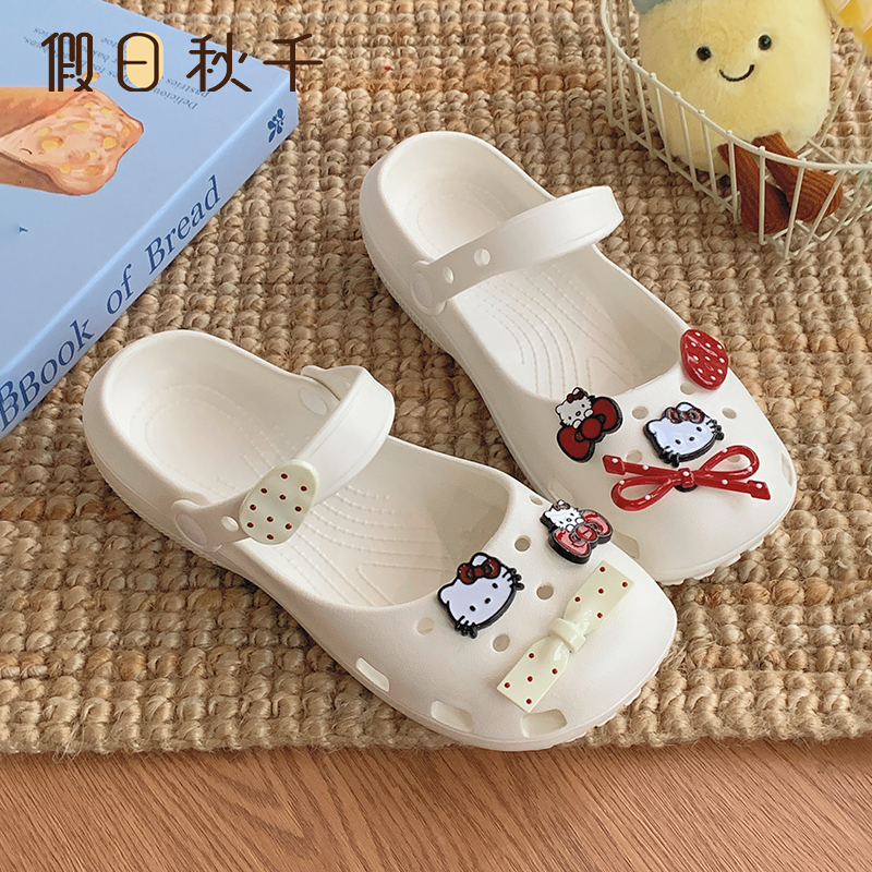 Holiday Swing Cartoon Ballet Clogs for Women, Summer Kt Slip-On Shoes That Are Comfortable, Mary Jane Sandals with Closed-Toe Half Slippers