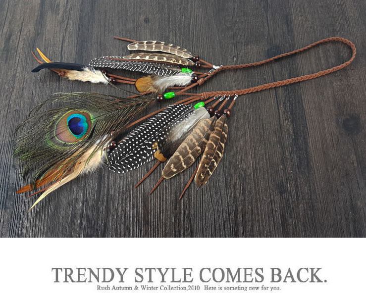 Ethnic Hair Accessories for Travel, Seaside Vacation, Peacock Feather Headband, Bohemian Hippie Braided Tassel Hair Rope Headwear