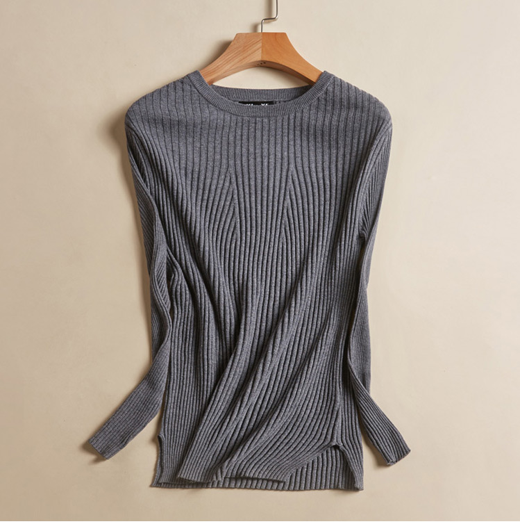 Lụa cashmere pha trộn cổ tròn chạm đáy áo sơ mi lụa đan áo thun mỏng phần cao co giãn hố áo len nữ áo thun form rộng