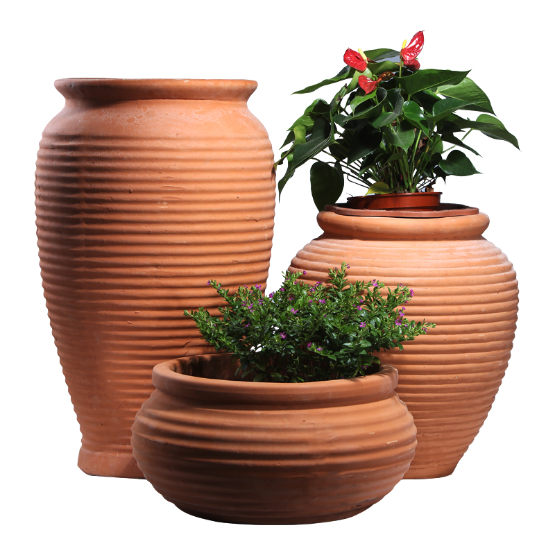 (Special offer)Clearance garden Pastoral landscape Red pottery pottery pot flower pot Floor earth pottery coarse pottery Big red pottery basin
