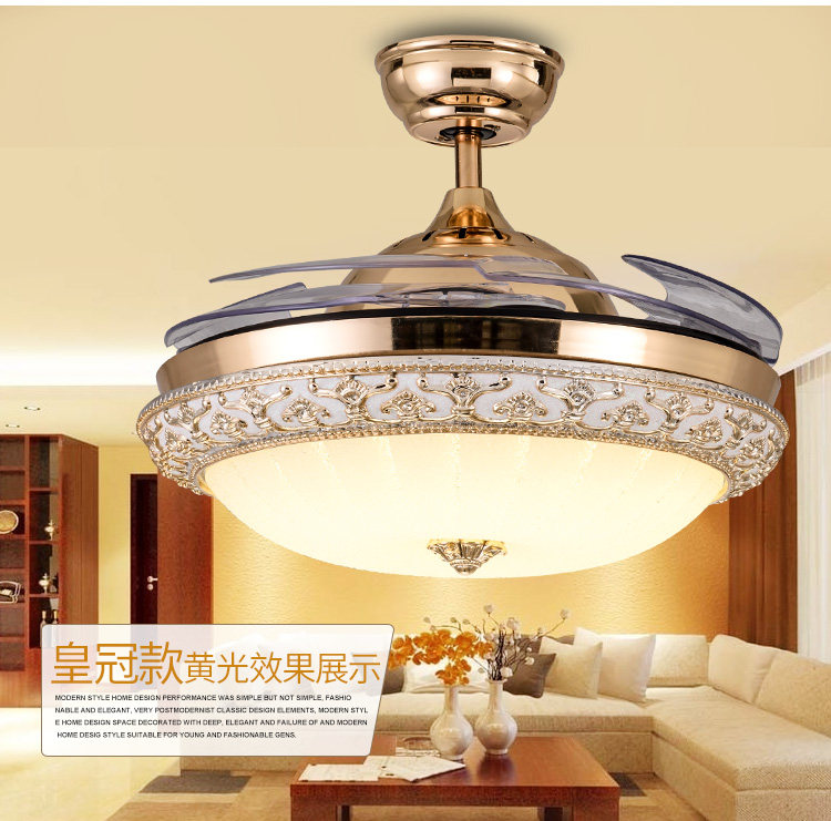 Eurostyle ceiling fan light invisible ceiling fan light LED dining room Living room Bedroom Crystal Live Lights Fan Chandelia Modern