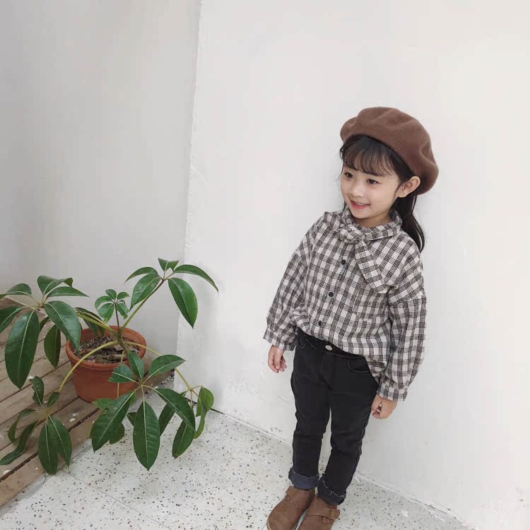 Cô gái mùa đông Hàn Quốc 2018 cộng với áo sơ mi nhung kẻ sọc dày áo trẻ em sơ mi rộng thời trang trẻ em hàn quốc
