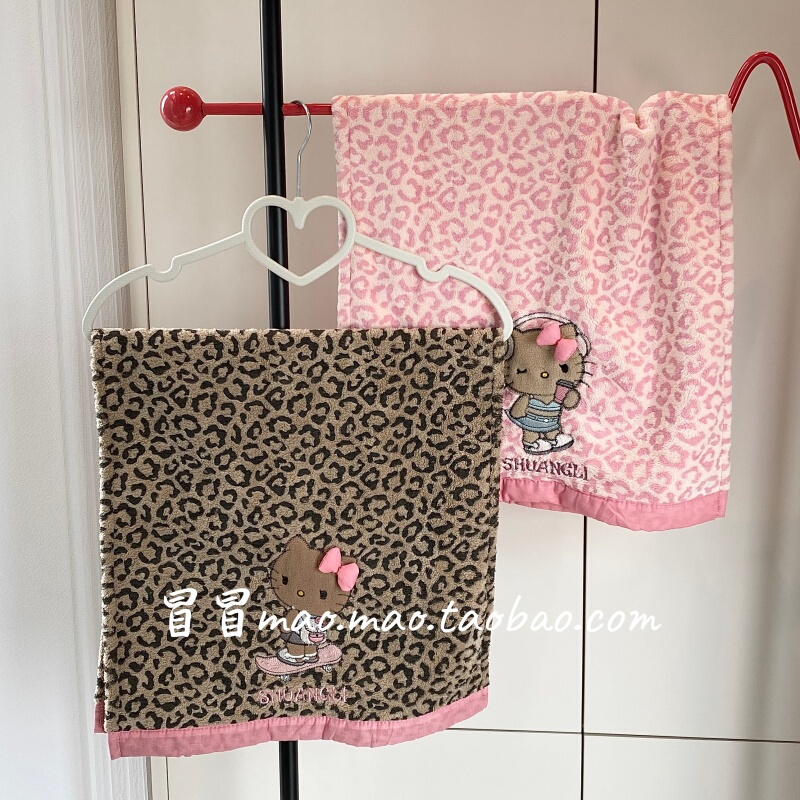High-End Retro Leopard Print Cat Towel for Couples, Home Use Face Towel, Bath Towel, Coral Fleece, Soft, Absorbent, Quick-Drying