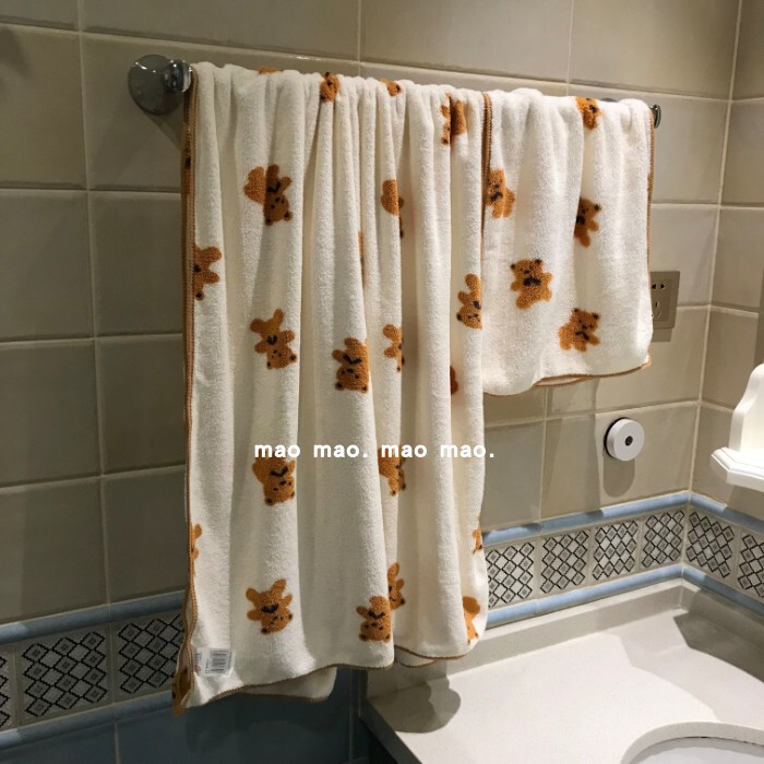 Cute Bear Towel and Bath Towel Set for Couples, Home Use, Quick-Dry Coral Fleece Face Towel Cute Bear Towel and Bath Towel Set for Couples, Home Use, Quick-Dry Coral Fleece Face Towel