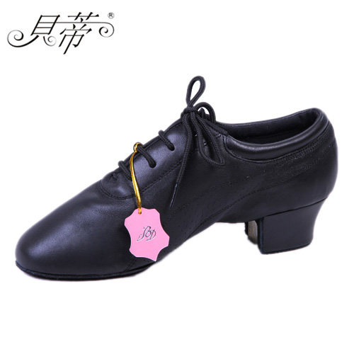 Betty Dance Shoes 424 Latin Dance Shoes Men's Black Breathable Soft Bull Leather precisely Morden Dance Two points Bottom Dance Shoe