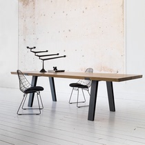 Retro industrial wind LOFT desk solid wood conference table rectangular table simple modern iron dining table Workbench