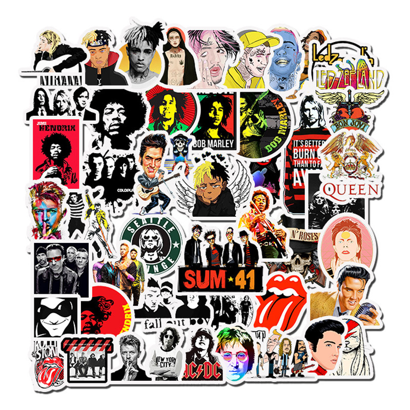 50 Sheets Rock Rock Rock Band Graffiti Stickers Hip Hop Music Stickers Suitcase Skateboard Bike PVC waterproof