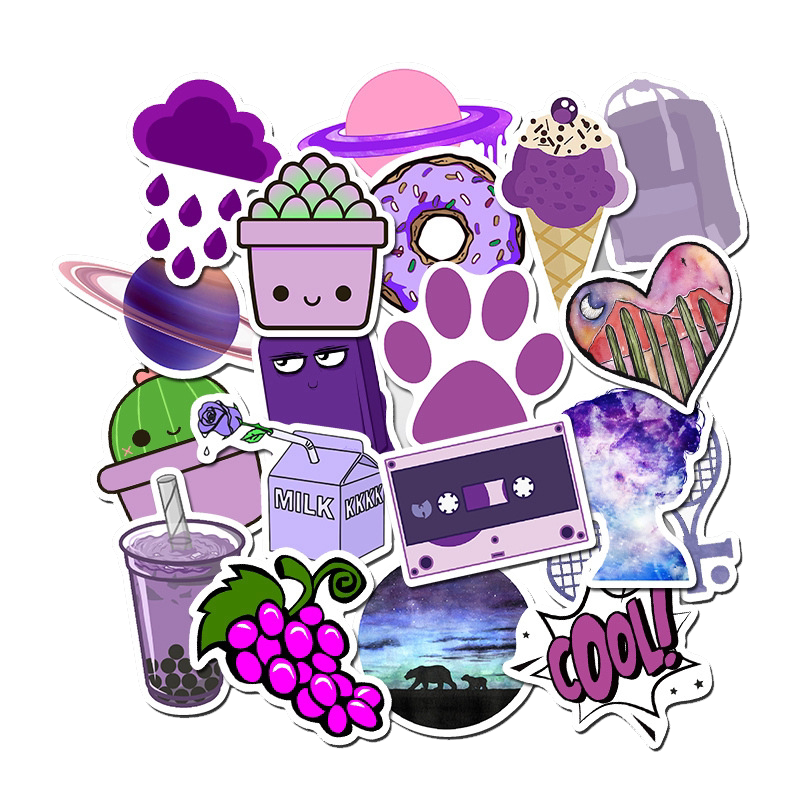 50 Sheets of Purple Little Fresh Cartoon Graffiti Sticker Suitcase Water Cup Skateboard Refrigerator Waterproofing Collage