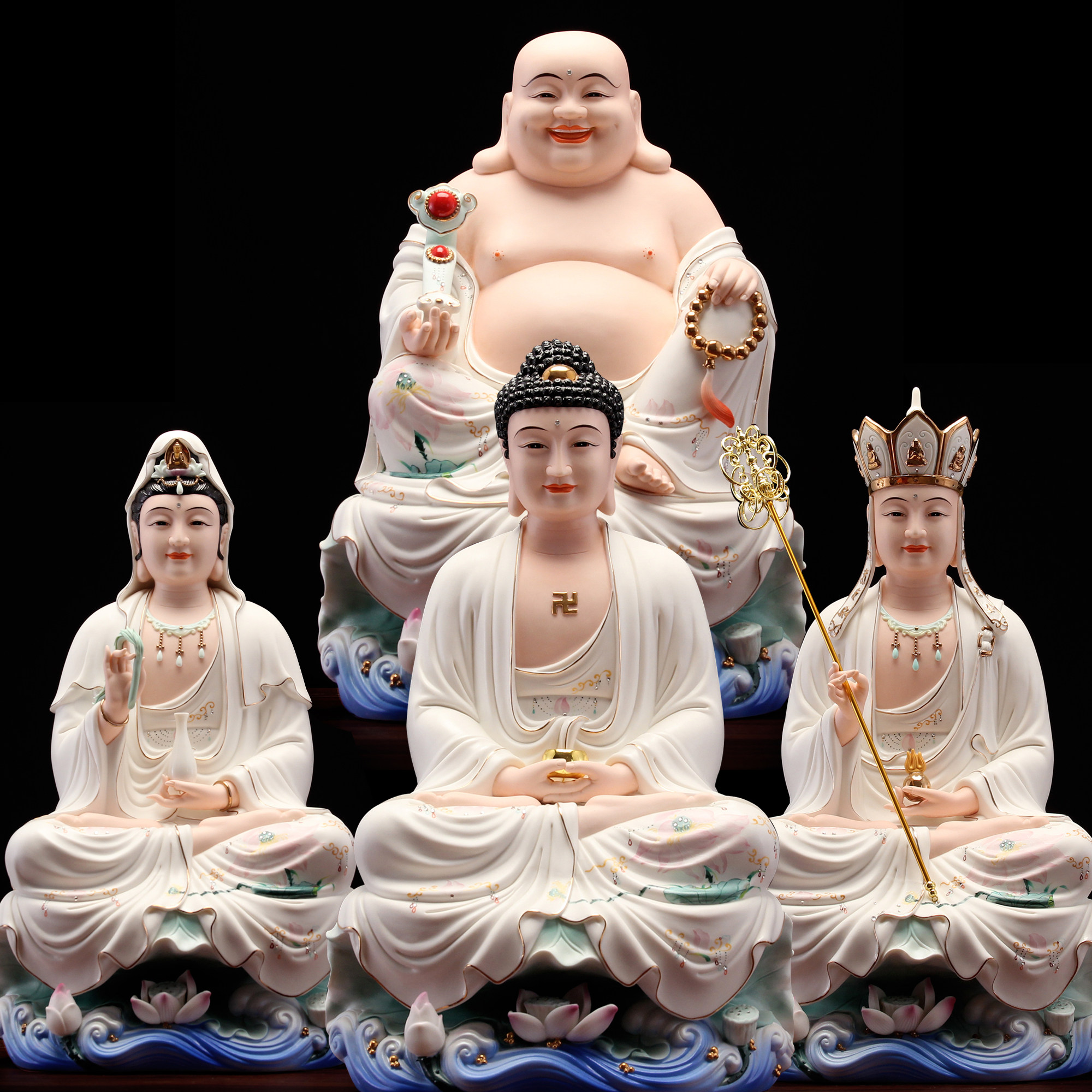 重工手绘德化瓷全堂佛观音菩萨阿弥陀佛像释迦摩尼地藏王供奉摆件评价