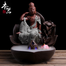 This feng shui wheel Zhao Cai ceramic flowing water humidifier fountain Guanyin Buddha statue ornament Zen office tabletop