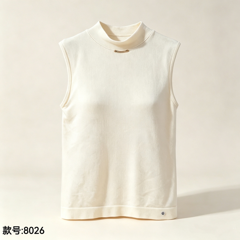 Manna 8026 Women's Half Turtleneck Sleeveless Undershirt with Chest Pads, Shea Butter Vest with Comfortable Chest Pads