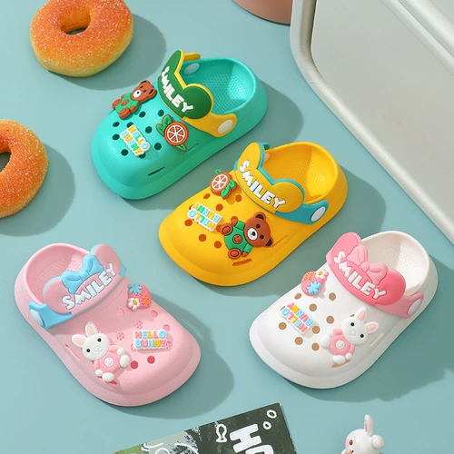 Детские летние легкие тапочки в стиле Crocs, нескользящая мультяшная детская сумка для мальчиков, мюли, мягкая подошва, закрытый носок