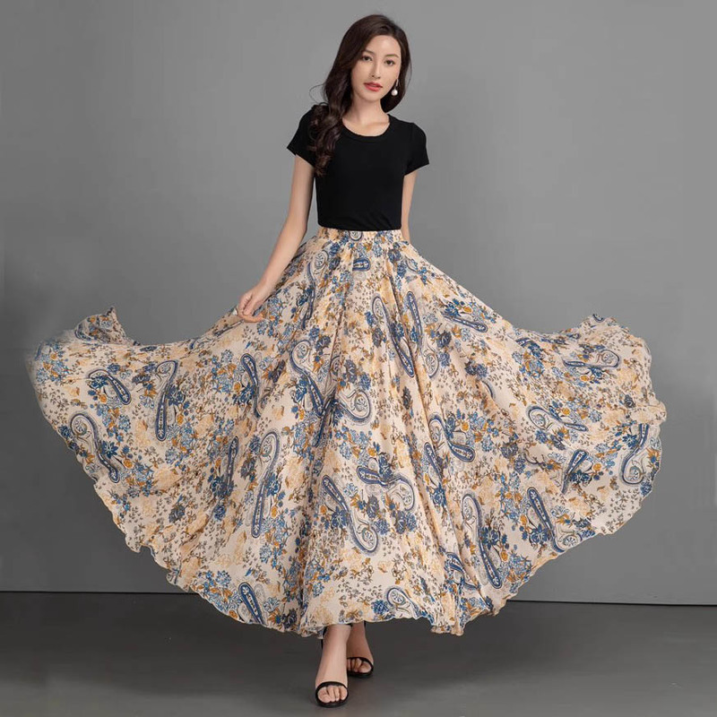 High-End Women's 2024 New Style Skirt, 720-Degree High-Waisted, Plus-Size, Floral, Long, Summer Slimming, Ankle-Length Skirt