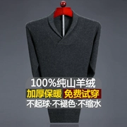 Mùa đông mới 100% cashmere nam V-cổ áo len đan màu rắn dày áo len trung niên đáy áo