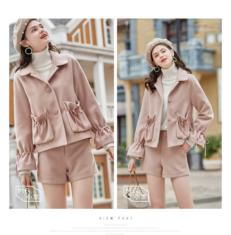 MG áo len lông cừu nữ mùa đông mới quần short eo cao nơ ngọt ngào áo len ngắn áo hoodie nữ cute