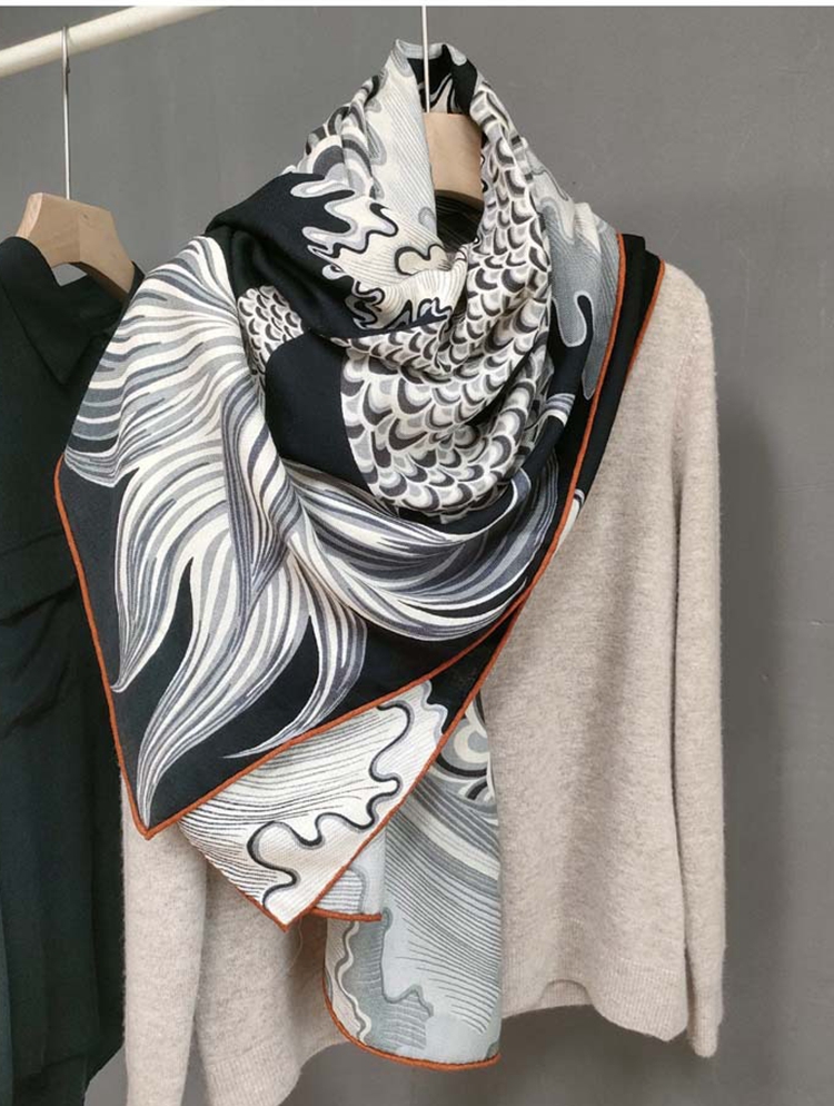 Siren Horse Grey Silk Wool Scarf Women's Autumn and Winter Silk Wool Large Square Warm Dual-Use Shawl Women