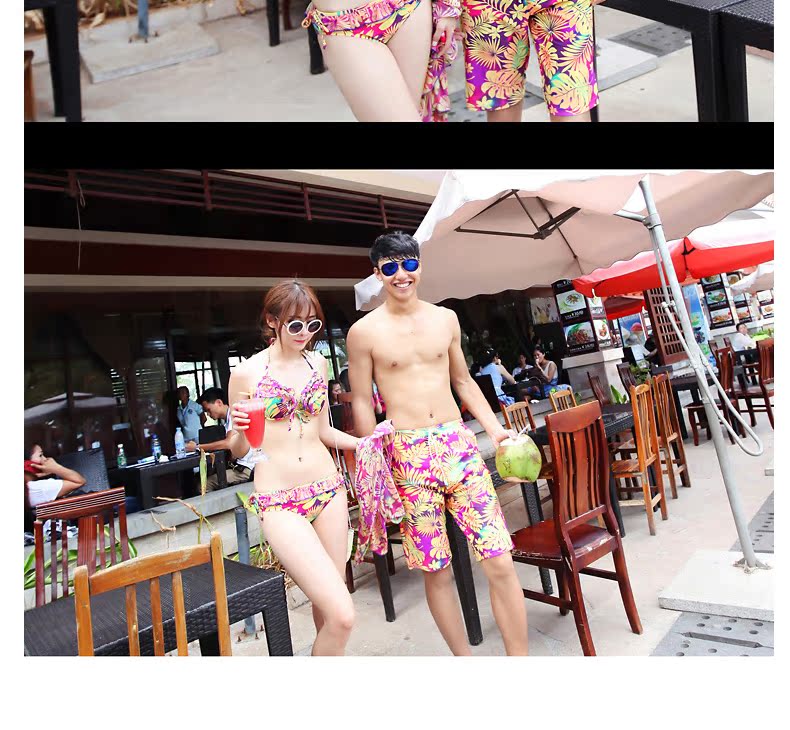 Cặp đôi đi biển Hàn Quốc mặc đồ bơi ngực nhỏ tập hợp thép tấm bikini ba mảnh phù hợp với suối nước nóng 	đồ đôi đi biển cặp	