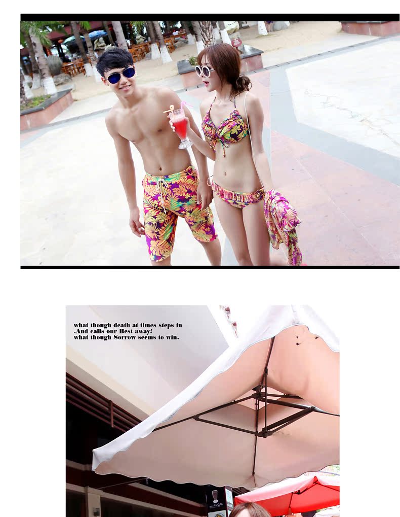 Cặp đôi đi biển Hàn Quốc mặc đồ bơi ngực nhỏ tập hợp thép tấm bikini ba mảnh phù hợp với suối nước nóng 	đồ đôi đi biển cặp	