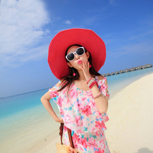 沙滩宠儿蜜月旅行渡假经典草编大沿帽遮阳帽大檐帽沙滩帽太阳帽女