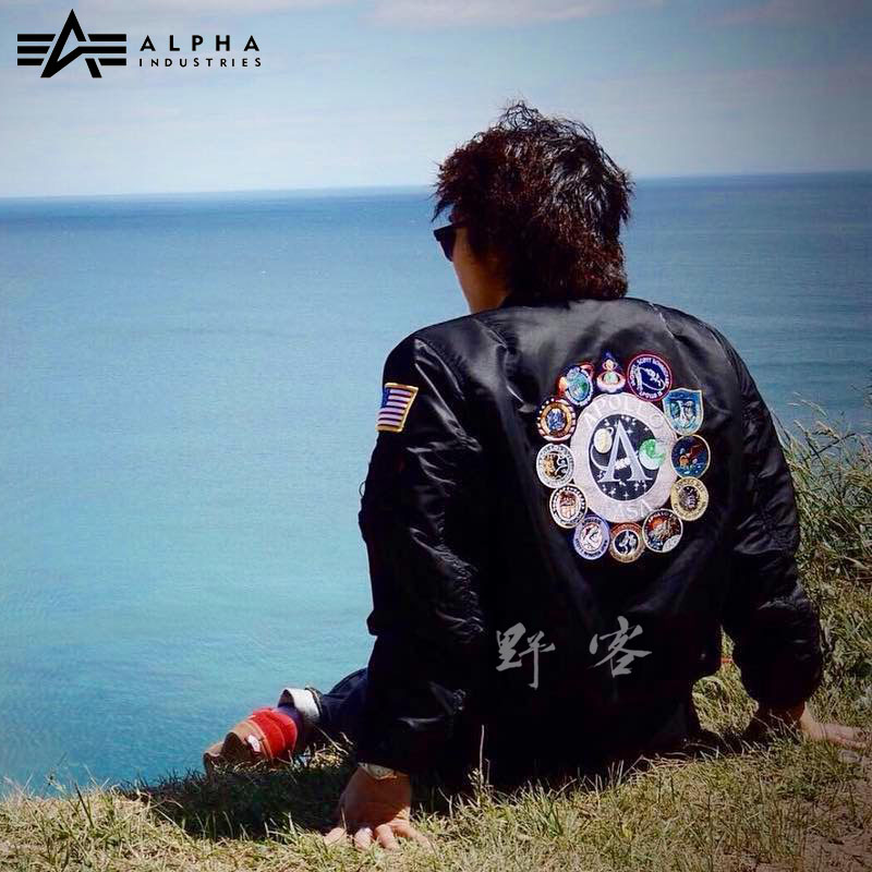 American alpha alpha industrial flight jacket male Apollo memorial knit collar ma1 coat NASA jacket