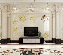 Customized background wall TV background wall European-style living room full-body jade marble Roman columns double columns