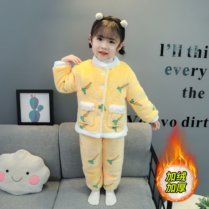 Children's pyjamas winter girl gush thickened flange suede autumn winter style baby coral suede home suit suit