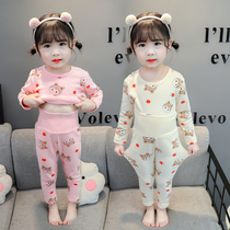  Childrens pajamas spring and autumn pure cotton girls long-sleeved princess high waist belly protection little girl baby girl home service suit