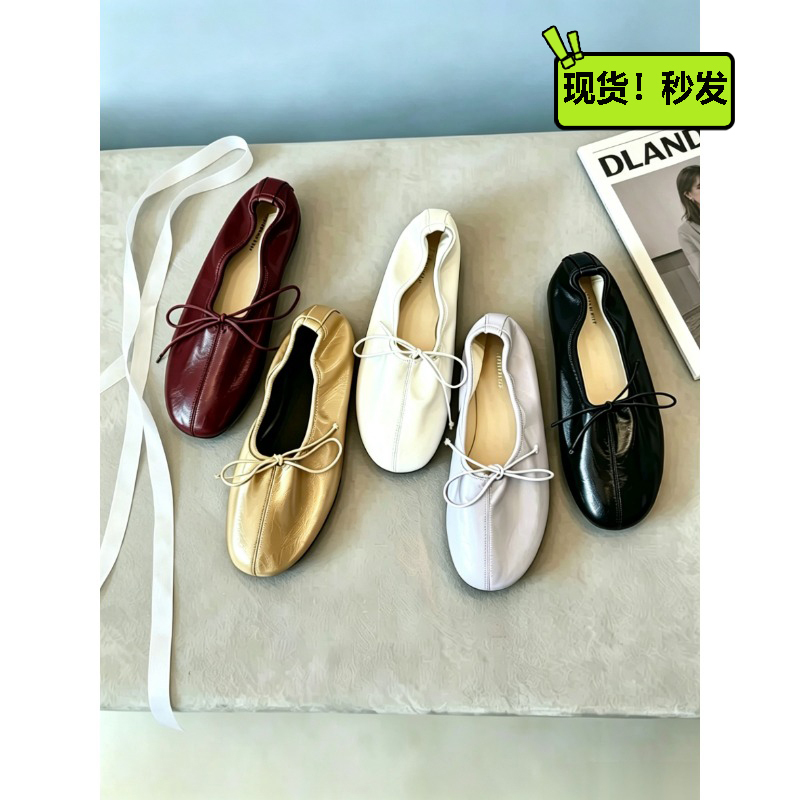 Super Soft Cowhide ~ French Retro Shallow Ballet Shoes for Women, Summer Bow-Knot Soft-Soled Granny Shoes, Egg Roll Flat Shoes