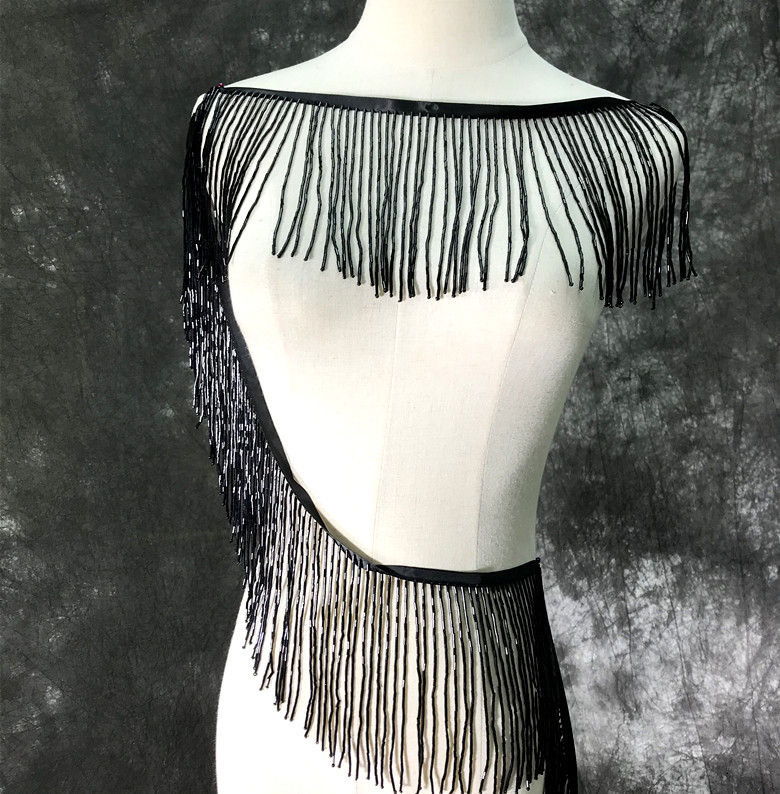 Short Black 20Cmnew pattern silvery white Tube Bead tassels lace accessories Wedding dress full dress shoulder  waist decorate lace accessories Material Science