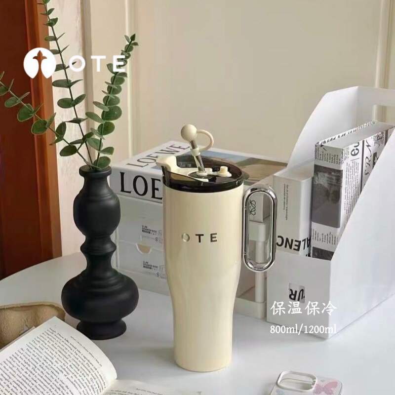 Ote Outi Thermos Cup Retro Girls' Ice Cup Large Capacity Cold-Keeping High-Value 316 Stainless Steel Straw Water Cup