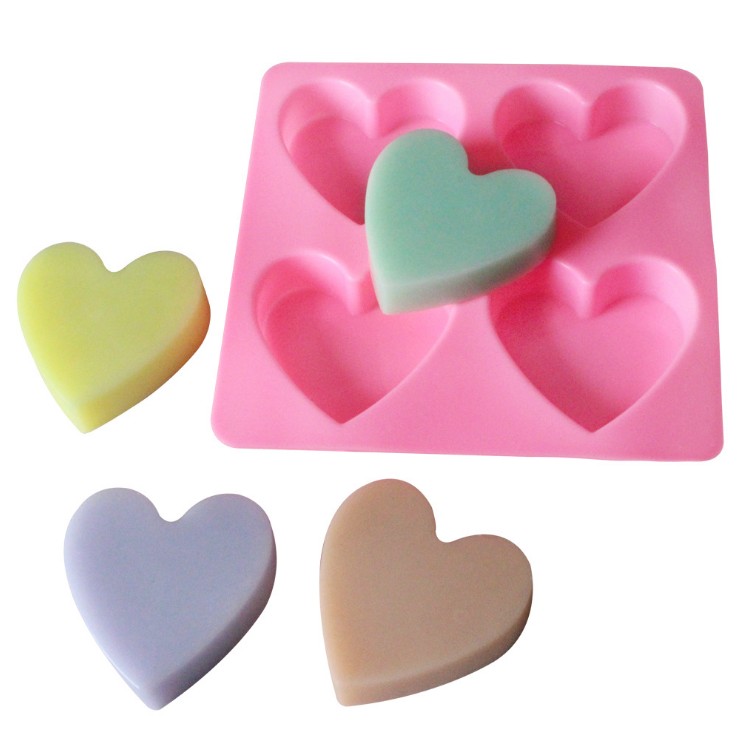 4 lỗ tình yêu handmade xà phòng làm khuôn silicone khuôn M04 khuôn làm bánh cá