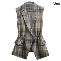 2021 new short spring and Autumn sleeveless small suit female horse clip waist thin commuter plus size jacket plaid vest