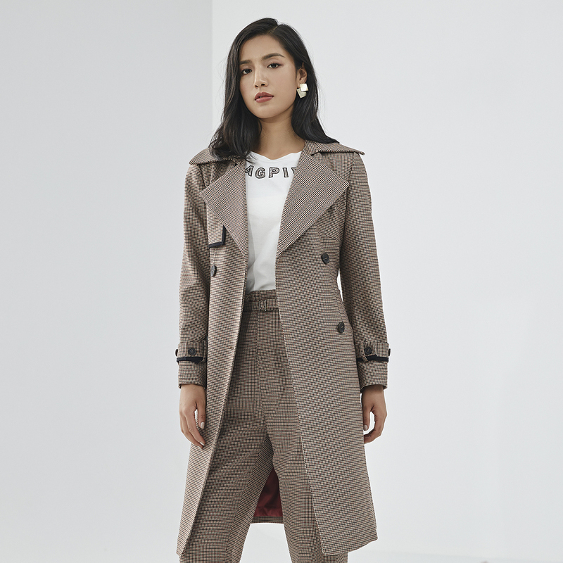 Kèn kèn 2020 mới mùa thu Ladies sọc ca rô áo gió vừa Slim Fit Jacket Anh 83.015