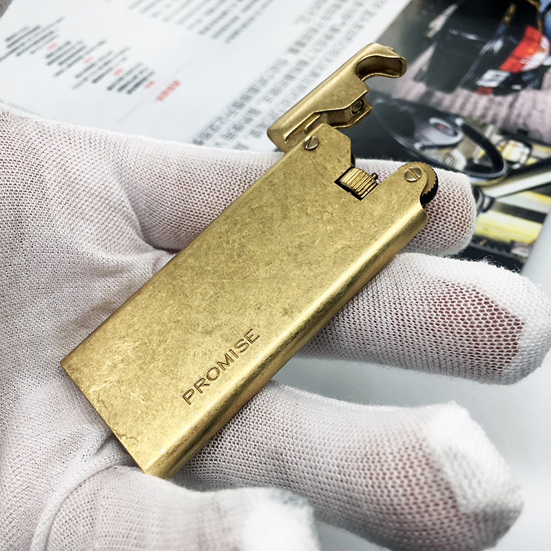 Baicheng new all-copper grinding wheel gas lighter classic ultra-thin brass creative 007 retro male gift lettering