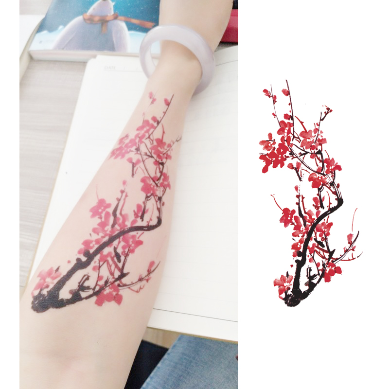 Dải cây mận dán hình xăm không thấm nước nữ tính cách cám dỗ cơ thể painted flower cánh tay mô phỏng dán hình xăm hình xăm dán vĩnh viễn