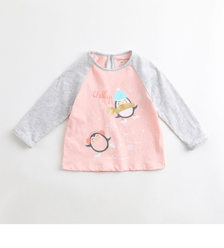 Marcjanie Mark Jenny cô gái mùa xuân mới khâu áo thun cotton dài tay màu tương phản 82512 ao thun be trai han quoc