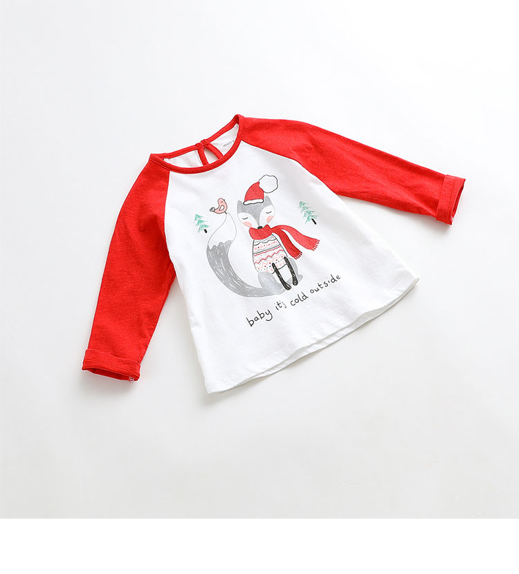 Marcjanie Mark Jenny cô gái mùa xuân mới khâu áo thun cotton dài tay màu tương phản 82512 ao thun be trai han quoc