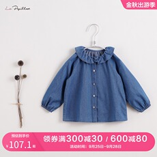 Детская джинсовая рубашка 【马克珍妮 法式系列】2021年新款秋装 女童翻领牛仔衬衫212969