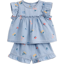 Mark Jenny 2024 new summer style girls floral embellished lace sleeves pure cotton short-sleeved suit